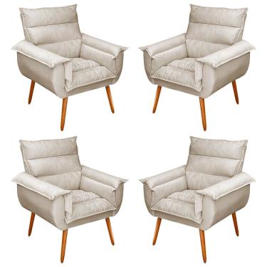 Imagem de Kit 04 Poltronas Decorativas Modernas Sala e Recepção Monza Pés Palito Suede Bege - Abmaza
