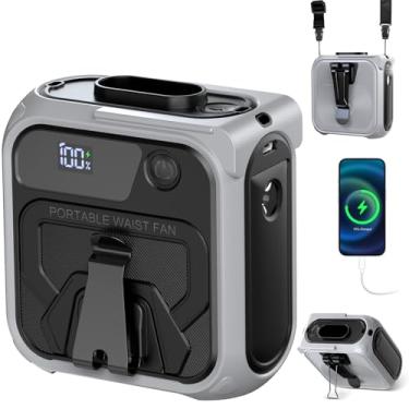 Imagem de Kasbakas Ventilador de cintura portátil com clipe, máximo de 40 horas de funcionamento, 16000 RPM 5 velocidades poderoso ventilador sob a camisa com luz, 10.0000 mAh resfriado pessoal recarregável