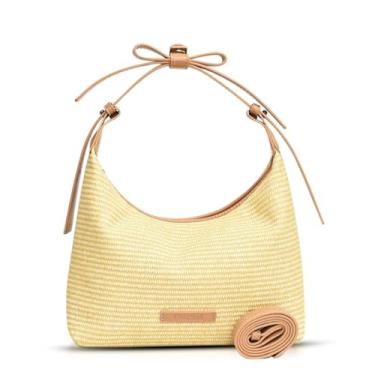 Imagem de QTKJ Bolsa de palha, bolsa de ráfia, sacola de grande capacidade, bolsa de praia para viagens de férias diárias, cáqui, Caqui, One Size