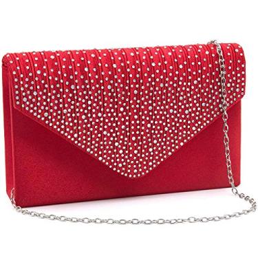 Imagem de Milisente Bolsa feminina para noite com glitter, strass, casamento, noite, envelope de cristal, bolsa tiracolo de ombro, Vermelho, Medium