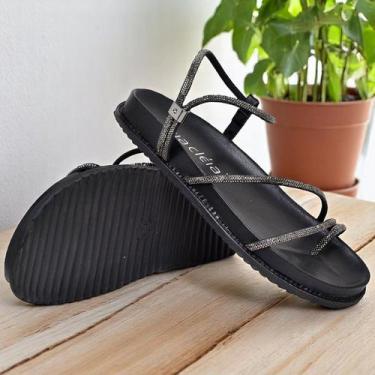 Imagem de Rasteira Sandália Com Pedraria Feminina Duas Formas De Usar De Couro C