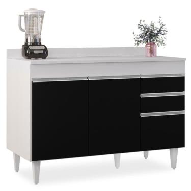 Imagem de Balcão Gabinete Para Pia Com Tampo 120cm Michigan Branco-pto - Lumil