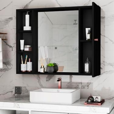 Imagem de Espelheira Talia Porta Prateleira Organizadora Espelho Decorativo Armarinho Banheiro Suspenso (Preto)
