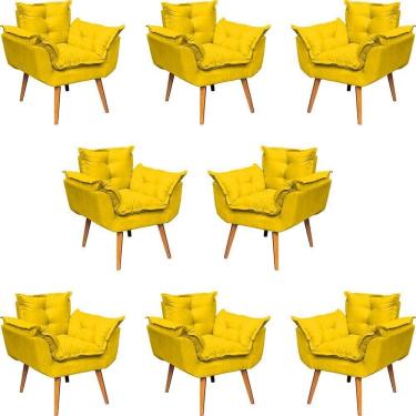 Imagem de Kit 8 Poltronas Decorativa Alice Pé Trapézio 30cm Castanho - Suede