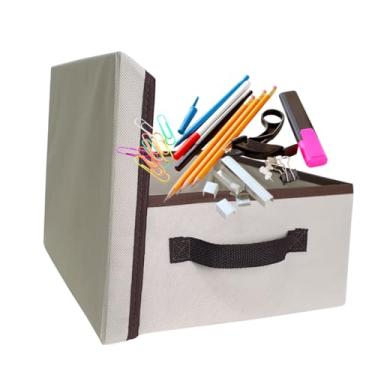 Imagem de Caixa Organizadora com Tampa, 28x28x15cm, TNT 80g, Suporta 25kg, Ideal para Armário e Closet, Bege, Cesto Organizador Objetos Escritório Multiuso
