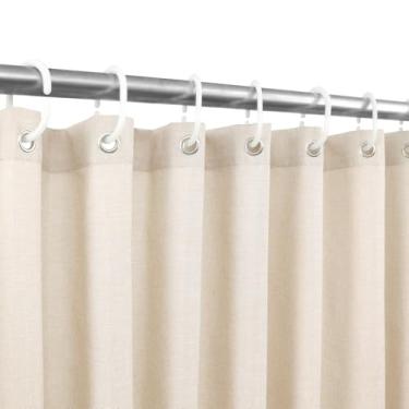 Imagem de Ga-Geetopia Conjunto de cortinas de chuveiro texturizadas de linho extralongas com ganchos, cortinas de chuveiro de casa de fazenda bege boho para banheiro tecido neutro, hotel luxuoso, pesada, 182 cm