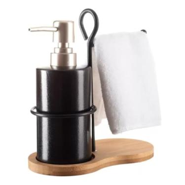 Imagem de Kit Banheiro Porta Sabonete Líquido + Mini Toalha + Suporte