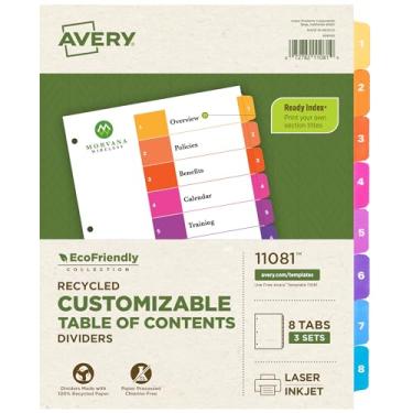 Imagem de Avery 8 divisórias ecológicas para 3 fichários de anéis, índice personalizável, 3 conjuntos (11081), multicolorido