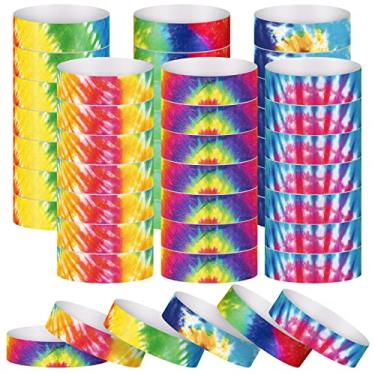 Imagem de 600 pulseiras de papel, pulseiras de papel neon a granel, pulseiras de papel à prova d'água, pulseiras de identificação adesivas, braçadeiras para sala de aula de concerto, festa (estilo tie dye)