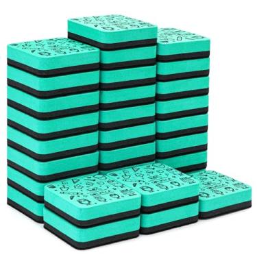 Imagem de OWLKELA Pacote com 30 apagadores de quadro branco para crianças e adultos, borracha magnética ciano para limpar marcadores apagáveis a seco em quadro branco magnético macio, quadro branco de vidro e