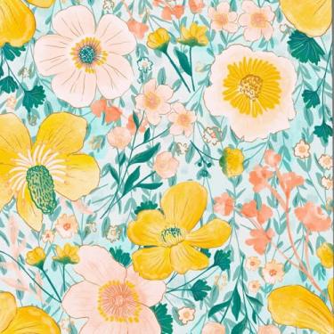 Imagem de Danmyho Boho Papel de parede floral amarelo brilhante aquarela flor rosa claro papel de parede de contato removível para armários banheiro quarto