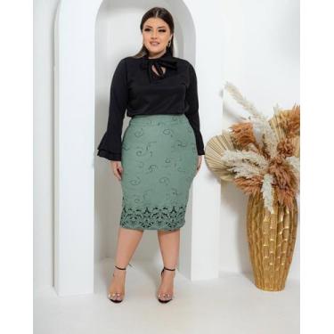 Imagem de Saia Midi Lapis Feminina Estampada Evangelica Trabalho Culto Jovem Bar