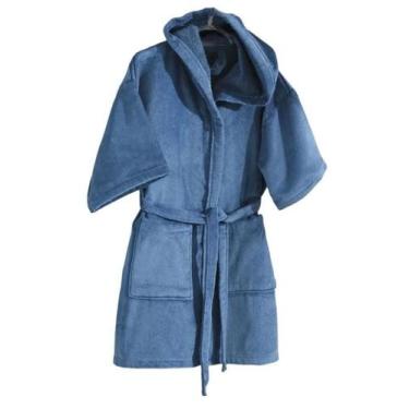 Imagem de Roupão Infantil Velour Com Capuz Tamanho G Dohler, Azul