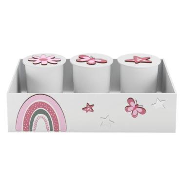 Imagem de Trio de Potes e Bandeja Kit Higiene MDF Arco Íris - Neném na Nuvem, BR