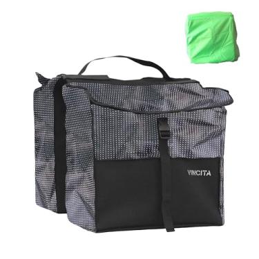 Imagem de Vincita Novas bolsas laterais de ciclismo resistentes à água com tampa de chuva, grande, alça de transporte, pontos refletores - bolsa de selim para suporte de bicicleta - acessórios de bicicleta