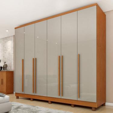 Imagem de Guarda-Roupa Casal 6 Portas 8 Gavetas Puxador MDF 270cmcom pés Portugal Espresso Móveis Cinamomo/Off White