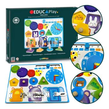 Imagem de Jogo Infantil Brinquedo Tabuleiro Pedagógico Montessori Madeira Polibrinq