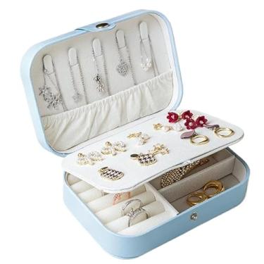 Imagem de Porta Jóias Multi-Função Portátil De Couro Organizador De Duplo Compartimentos Jóias Bijuterias(AZUL CLARO)