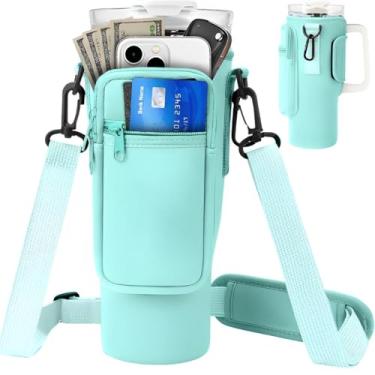 Imagem de Bolsa Alça Transversal Porta Garrafa Térmica 1,2L Neopreme Bolso Celular Carteira Alça Transversal (Verde)