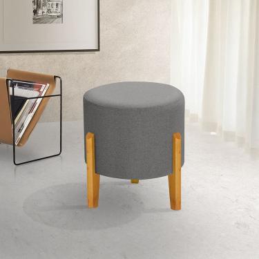 Imagem de Puff Orgânico Redondo Para Sala e Quarto Dakota Pés Madeira Linho Cinza Escuro