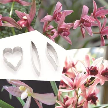 Imagem de Molde de pétala de orquídea de aço inoxidável - Cortador de biscoito em forma de pétala de orquídea - Molde de decoração de bolo em forma de pétala de orquídea - conjunto de 3 peças