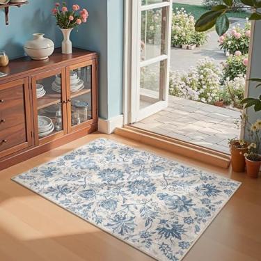 Imagem de jinchan Tapetes de área Torino 7,5 x 12,7 cm para entrada, design floral de inspiração vintage, lavável na máquina, antiderrapante, tapete com detalhe tradicional ultrafino para entrada, quarto