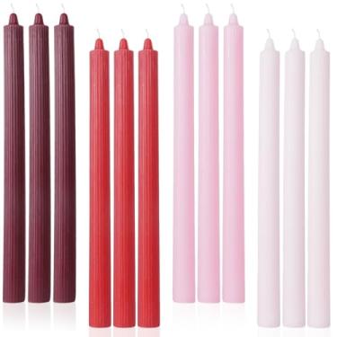 Imagem de LPUSA Velas cônicas vermelhas com nervuras, castiçais, velas afuniladas, ideais como velas de jantar sem fumaça e sem cheiro de queima longa 26,7 cm, conjunto de 12