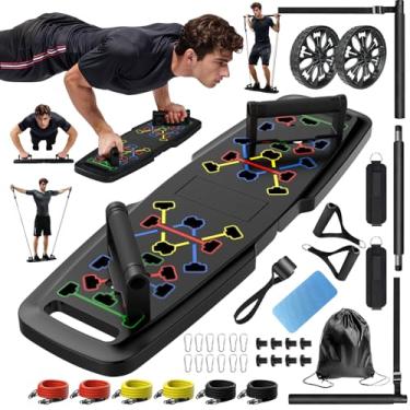 Imagem de MQRW prancha push up, academia em casa, equipamento de exercício portátil, barra de pilates e 20 acessórios de fitness com faixas de resistência e roda de rolo ab, treino de corpo inteiro em