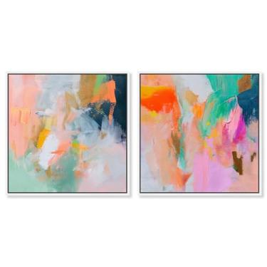 Imagem de Art Remedy Conjunto de tela Fusion of Shades com 2 arte de decoração de dopamina, moldura branca, 50 x 50 cm
