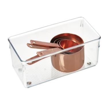 Imagem de iDesign Linus Organizador de gaveta de cozinha de plástico para talheres, espátulas, talheres, dispositivos, materiais de escritório, cosméticos, 10 x 20 x 7,6 cm - transparente