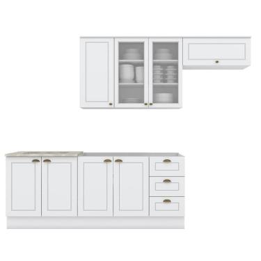 Imagem de Cozinha Modulada Americana 4 Peças Com Balcão 120cm Sem Tampo Branco/calcare - Móveis Henn Branco/calcare