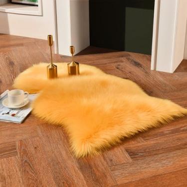 Imagem de duduta Tapete de pele de carneiro sintética amarela 6 x 3 pés, capa de cadeira de pele felpuda pequena tapete de cabeceira antiderrapante lavável na máquina