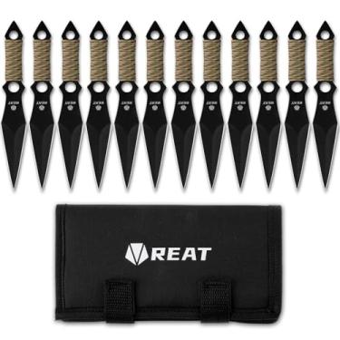 Imagem de REAT Produtos De Arremesso - 12 Peças, 6,5" Aço Inoxidável 440 Com Cabo Enrolado, Inclui Estojo Transporte Nylon Para Armazenamento Seguro, Facas Kunai Competição, Treinamento E Recreação (Preto)