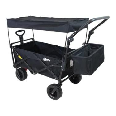 Imagem de Carrinho Dobrável para Transporte com Cobertura, Capacidade 80kg, Preto, 83x50x60cm. Uso em compras do mercado, na feira, no acampamento, na praia ou para mover objetos no dia a dia do seu prédio.
