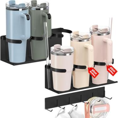 Imagem de 2 pacotes de suporte magnético para copo Stanley 10/1,134 g, organizador de garrafa de água KALYLOC para acessórios de copo Stanley com 6 ganchos para geladeira, suporte organizador de copo rack de