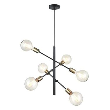 Imagem de Pendente Em Metal Na Cor Preto, Com Capa Do Soquete Dourado, Com Soquetes 6xe27, Com Potencia Maxima Em Cada Lampada De 40w, Medindo 50x51cm New Line 110v