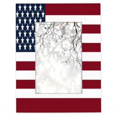 Imagem de cfpolar Moldura de madeira com listras da bandeira americana, 12 x 17 cm, serve para 10 x 15 cm com tapete ou 12 x 18 cm sem tapete. Exibe fotos para parede ou mesa, mesa, galeria de casa, sala de