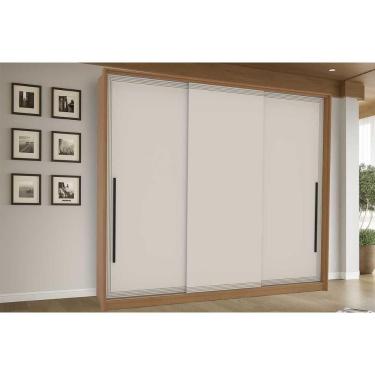 Imagem de Guarda Roupa Casal 3 Portas de Correr e 4 Gavetas Valência Freijo/Creme - Politorno