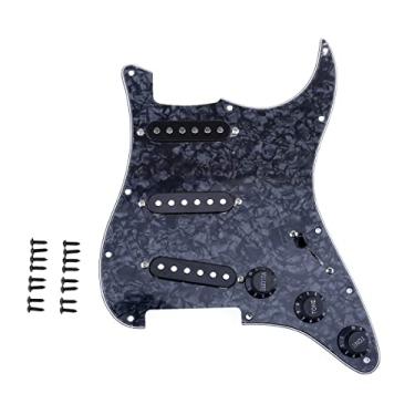 Imagem de Musiclily 11 Furos SSS Pickguard Pré-cabeado Escudo Strato Completo com 3 Captadores Single Coil para Guitarra Stratocaster, 4 Camadas Preto Perolado