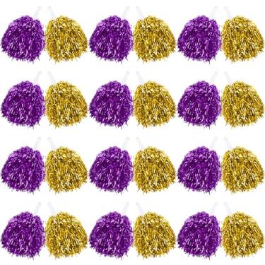 Imagem de VAIPI 60 Peças De Pompons Torcida Em Massa, Conjunto Folha Metálica, Divertido E Animado Com Alças Plástico, Para Crianças Adultos, Equipe Esportiva (Roxo Dourado)