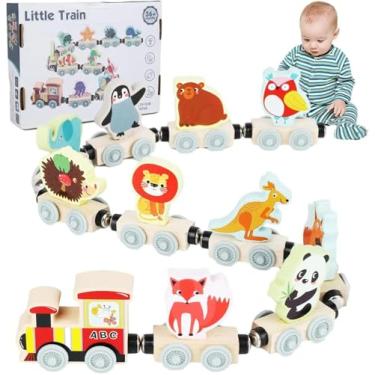 Imagem de Conjunto de Trem Magnético de Madeira Montessori - Brinquedo Educacional Infantil (Animais)
