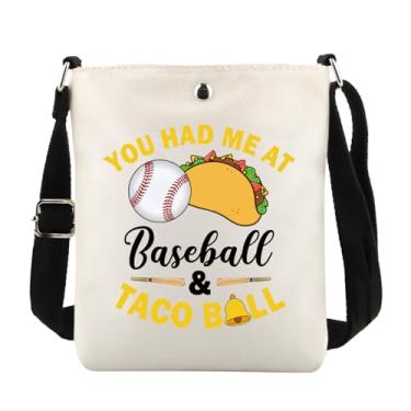 Imagem de PWHAOO Presente para amantes de beisebol You Had Me At Baseball And Taco Bolsa tiracolo Presente para amantes de tacos Bolsa de viagem Fast Food Foodie Gift, Beisebol e Taco C