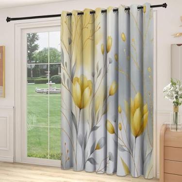 Imagem de Divisória de parede de cortina de divisão amarela, flores de outono com folhas suaves no visual aquelle, cortinas largas isoladas/cortinas de quarto (painel único), L 213 x C 272 cm Mar escuro