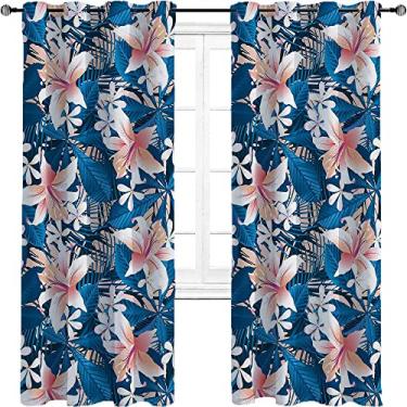 Imagem de Cortinas blackout de folhas para quarto - Cortinas de escurecimento de ambiente com isolamento térmico com ilhós para sala de estar, cortina de isolamento de cozinha com tratamento de sombreamento