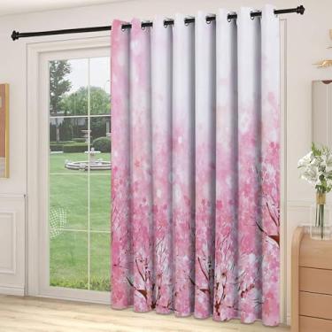 Imagem de Divisória de parede de cortina de divisória rosa pálido, árvore Sakura de flor de cerejeira japonesa com tema de natureza de influência romântica, adequada para portas de vidro deslizantes, cortinas