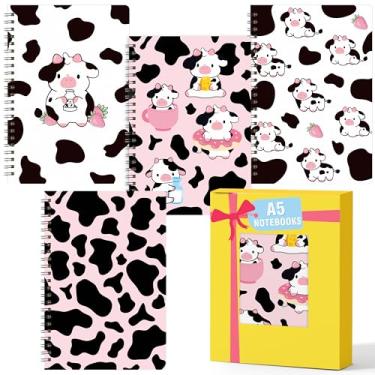 Imagem de L1rabe Cadernos espirais de vaca – primavera volta às aulas 4 desenho animado A5 bonito padrão de vaca caixa de leite diário de viagem para crianças, cadernos pautados universitários para