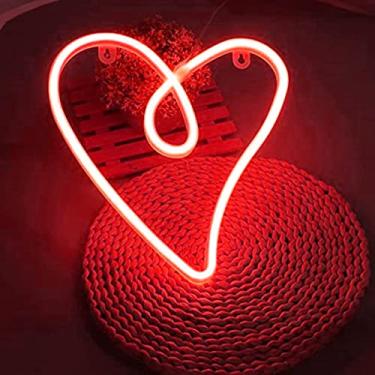 Imagem de HULIN Sinal de coração neon sinal de luz neon USB ou asa alimentada por bateria luz neon luz noturna decoração de parede luzes de néon para casa quarto festa decoração de aniversário (vermelho)