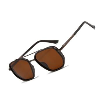 Imagem de BOBUXLIIN Óculos de sol aviador quadrados retrô para mulheres, óculos de sol modernos com proteção UV polarizada, armação de metal livre de emaranhados, Armação marrom/lente marrom, M