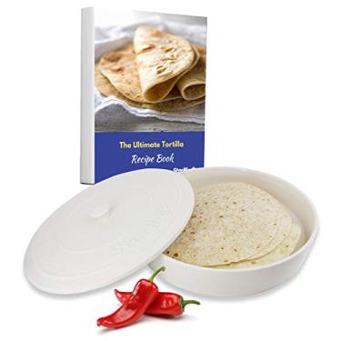 Imagem de Aquecedor de tortilha de cerâmica de 25,4 cm da StarBlue com ebook de receitas gratuitas – branco, isolado por uma hora e comporta até 24 tortilhas, chapati, roti, micro-ondas, seguro para forno