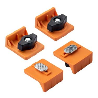 Imagem de POWERTEC 72378 Kit de parada em linha e curta T-Track, ajuste universal, bloco de parada T Track para marcenaria T-Track, lixamento e roteamento, pacote com 4